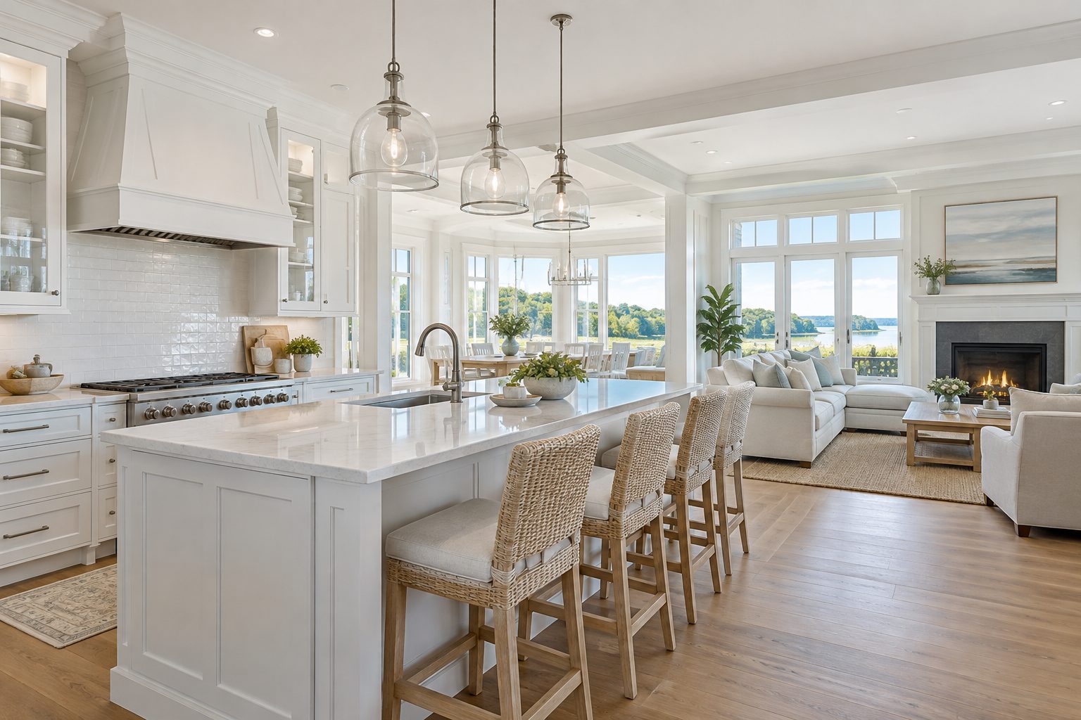 A bright South Shore Massachusetts home interior, illustrative